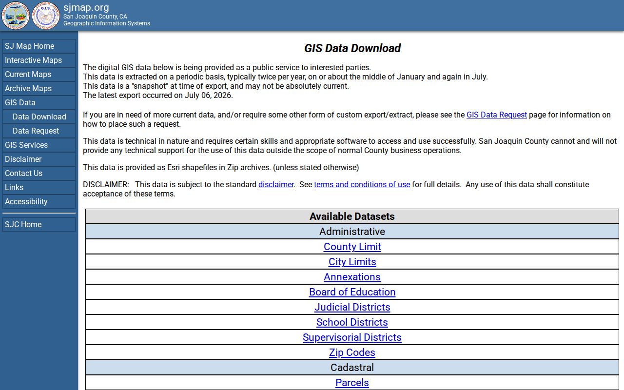 Mountain House street directory GIS data downloads